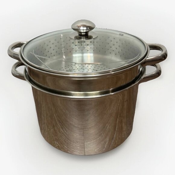 Dansk 18/10 Stainless Steel Stock Pot w/ Steamer & Pasta Strainer + Glass Lid - Picture 2 of 11